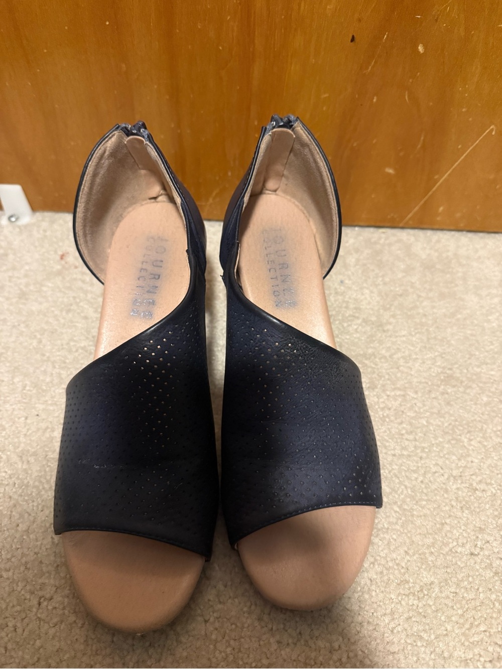 Journee Collection Black Perforated Open-Toe Wedge Sandals